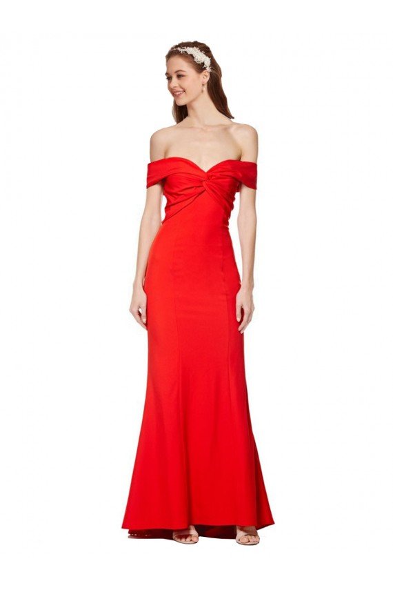 Cross Front and Back Bardot Sleeveless Crepe Maxi Formal Dress