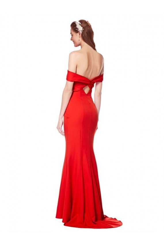 Cross Front and Back Bardot Sleeveless Crepe Maxi Formal Dress