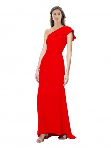 High Neck Ruffle Frill One Shoulder Maxi Crepe Formal Dress Canada