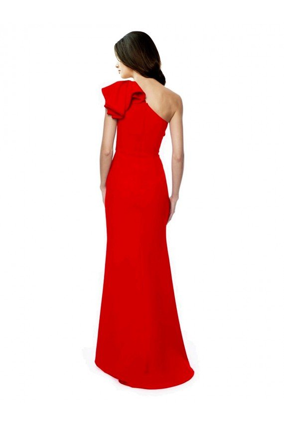 High Neck Ruffle Frill One Shoulder Maxi Crepe Formal Dress