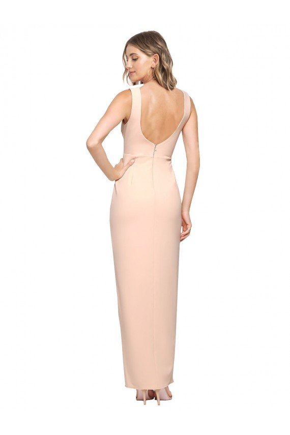 Floor Length Square Neck Long Sheath Crepe Formal Dress 