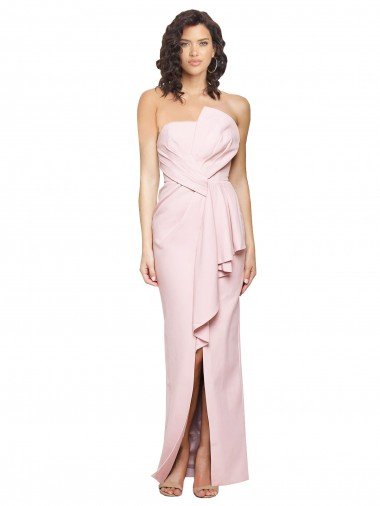 Strapless Long Full Length Ruffles Low Back Crepe Formal Dress Canada