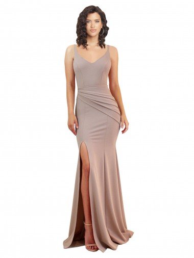 Fishtail Shape V-Neck Crepe Formal Dress with Slit Canada