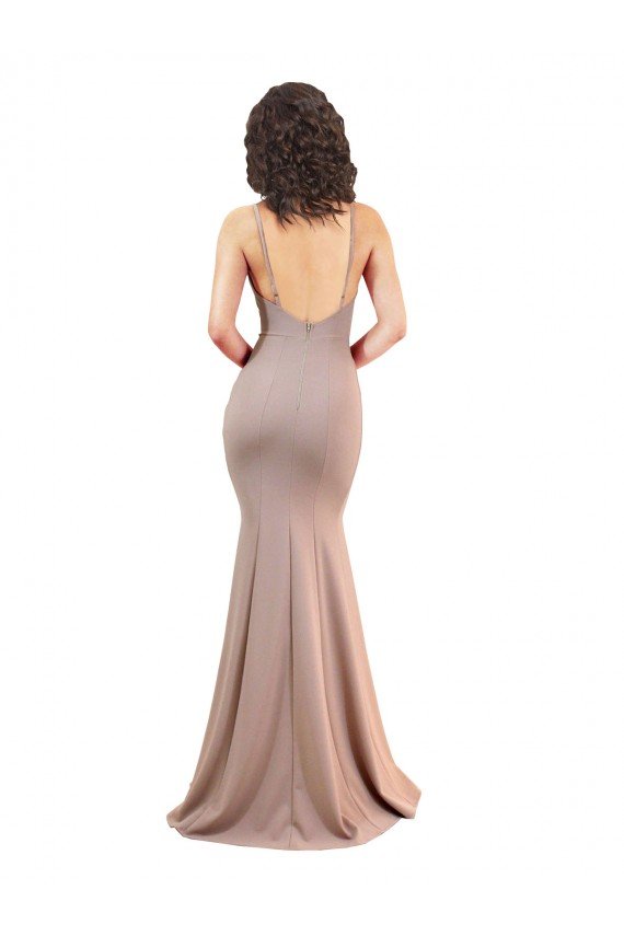 Fishtail Shape V-Neck Crepe Formal Dress with Slit