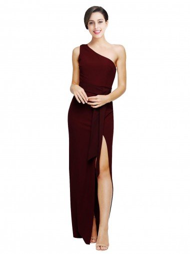 One Shoulder Sheath Crepe Formal Dress with High Side Split Canada