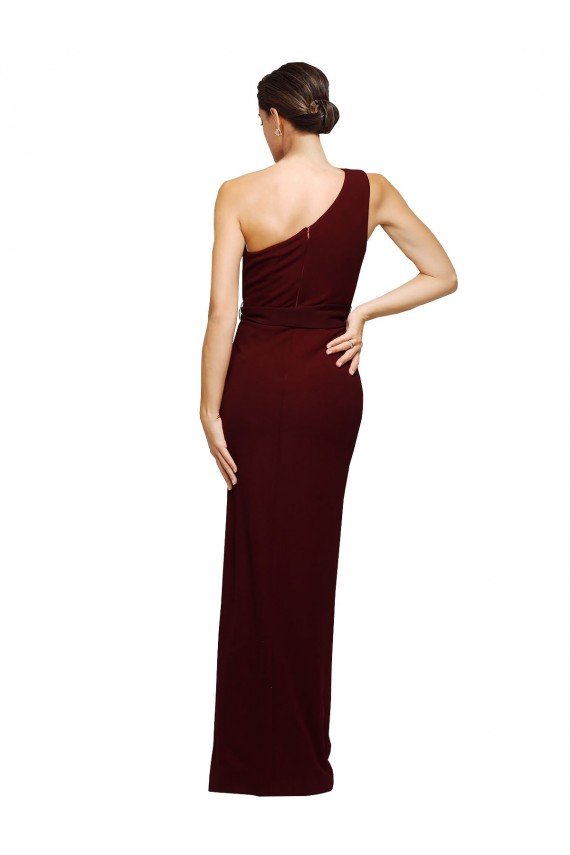 One Shoulder Sheath Crepe Formal Dress with High Side Split