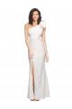 One Shoulder Long Full Length Crepe Formal Dress with Ruffles and Side Split