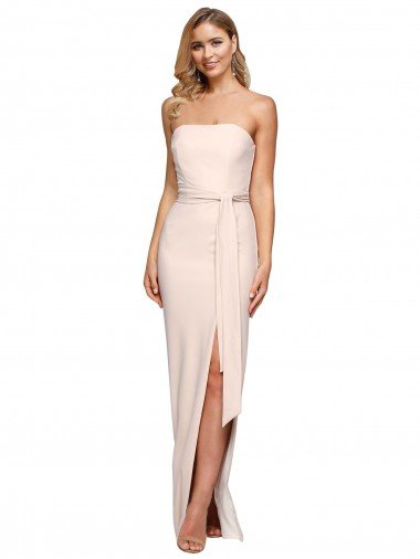 Full Length Low Back Strapless Crepe Formal Dress with Thigh High Side Split Canada