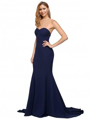 Fit and Flare Sweetheart Long Crepe Formal Dress with Sweep Train Canada