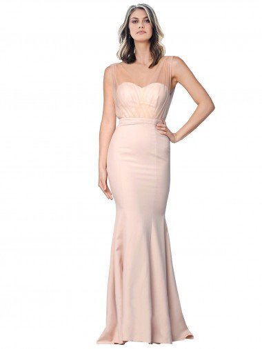 Full Length Sweetheart Crepe Formal Dress with Tulle Overlay Canada