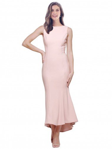High Neck Low V-Back Midi Length Crepe Cocktail Formal Dress Canada