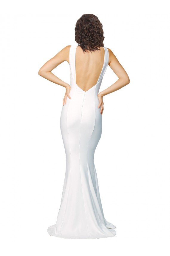 High Neck Low V-Back Long Crepe Formal Dress