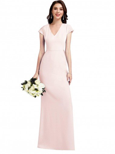 Cap Sleeve A-Line Crepe Formal Dress with Pockets Canada