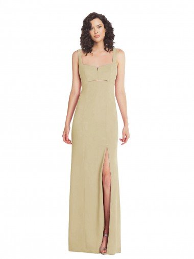 Wide Strap Slash Cutout Empire Crepe Formal Dress with Front Slit Canada