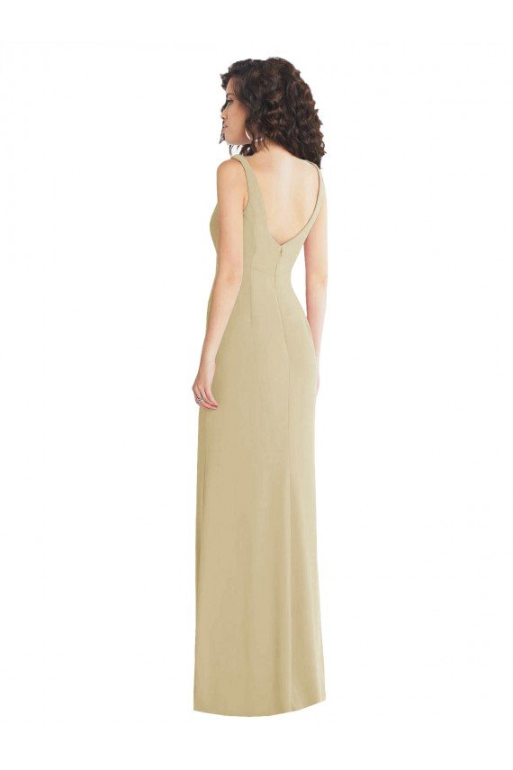 Wide Strap Slash Cutout Empire Crepe Formal Dress with Front Slit