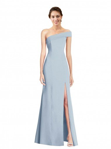Asymmetrical Off the Shoulder Cuff Trumpet Crepe Formal Dress With Front Slit Canada