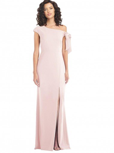 Off the Shoulder Tie Detail Trumpet Crepe Formal Dress with Front Slit Canada