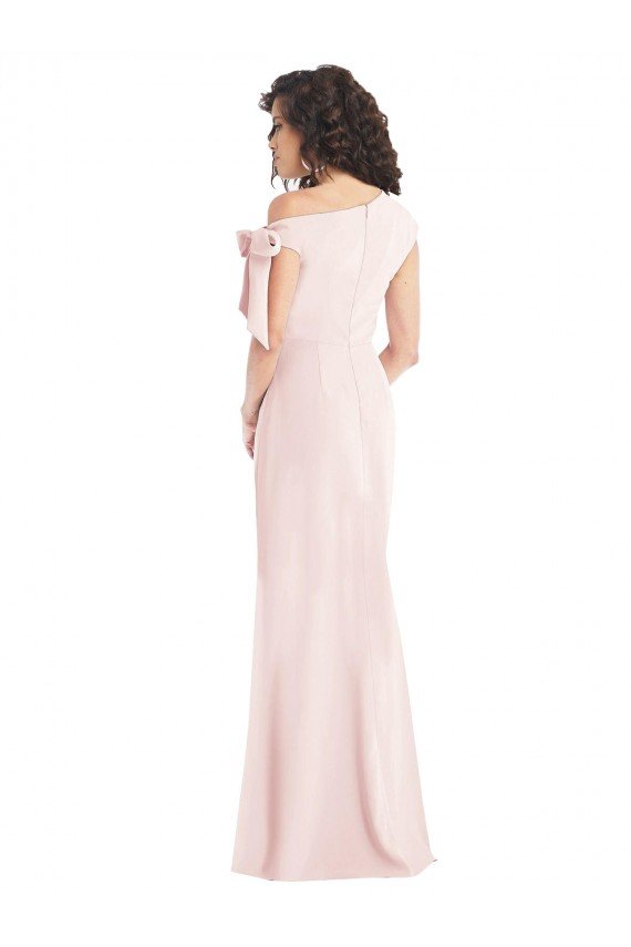 Off the Shoulder Tie Detail Trumpet Crepe Formal Dress with Front Slit