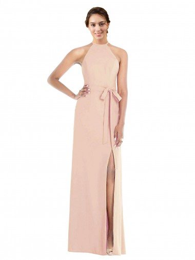 Halter Criss Cross Cutout Back Maxi Crepe Formal Dress Canada