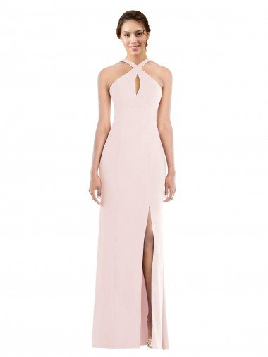 Criss Cross Halter Princess Line Trumpet Crepe Formal Dress Canada