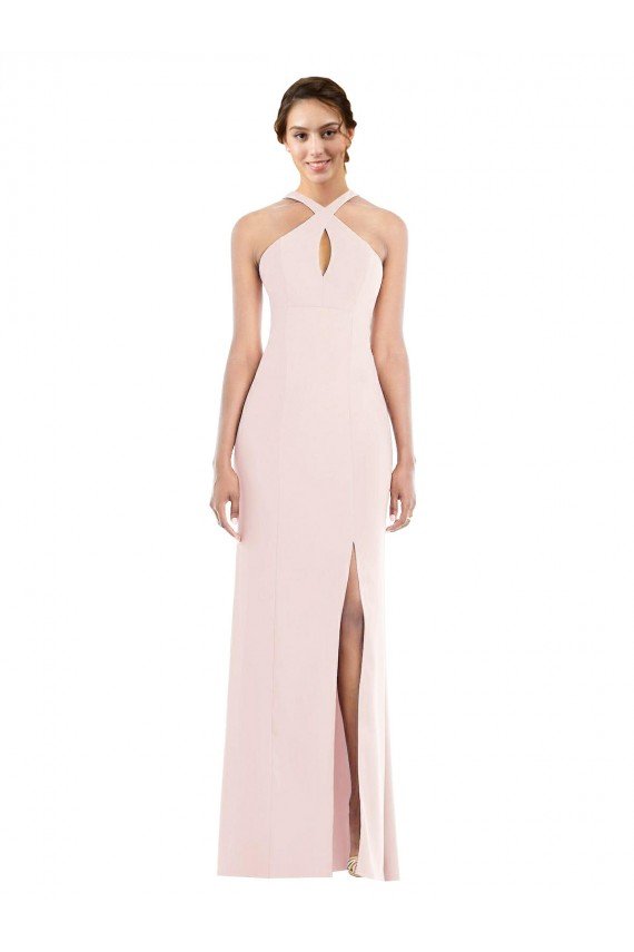 Criss Cross Halter Princess Line Trumpet Crepe Formal Dress