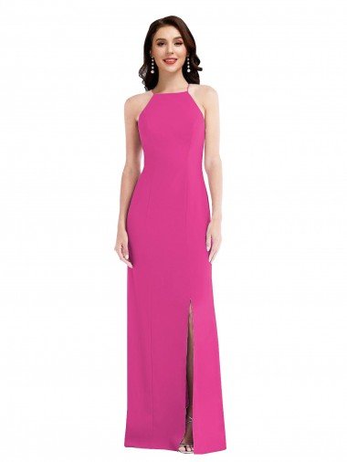 Open Back High Neck Halter Trumpet Crepe Formal Dress Canada