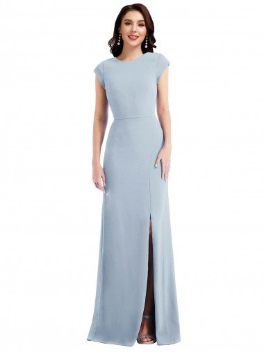 Cap Sleeve Open Back Trumpet Crepe Formal Dress with Front Slit Canada