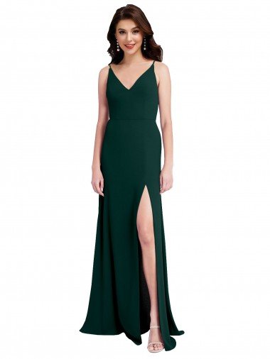 Slim A-Line V-Neck Full Length Crepe Formal Dress with Side Slit Canada