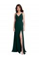Slim A-Line V-Neck Full Length Crepe Formal Dress with Side Slit