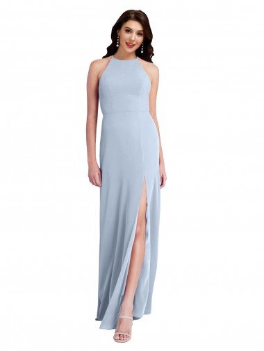 Fit and Flare High Neck Crepe Formal Dress with Side Slit Canada