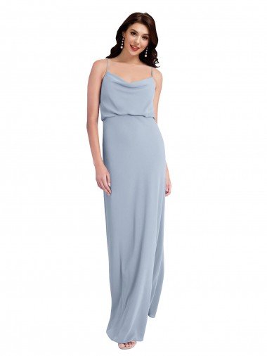 Draped Cowl Neck Long Crepe Formal Dress with Spaghetti Straps Canada