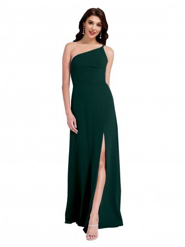 A-Line Slim One Shoulder Crepe Formal Dress with Asymmetrical Straps and Side Slit Canada