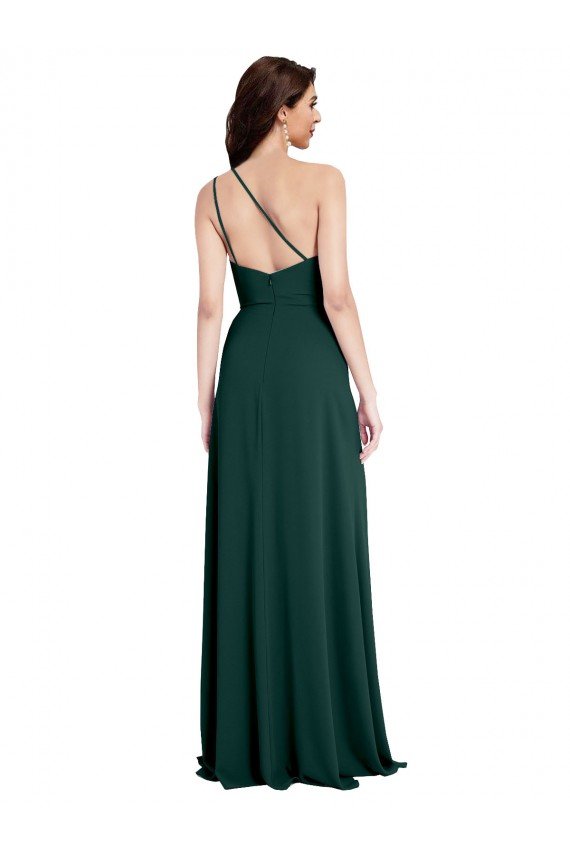 A-Line Slim One Shoulder Crepe Formal Dress with Asymmetrical Straps and Side Slit