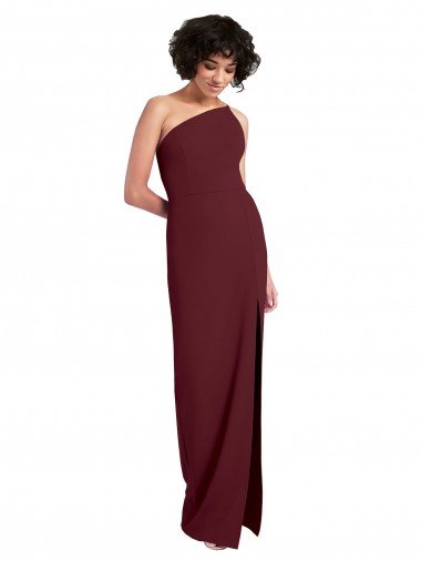 Sleek One Shoulder Long Crepe Formal Dress with Daring Slit Canada