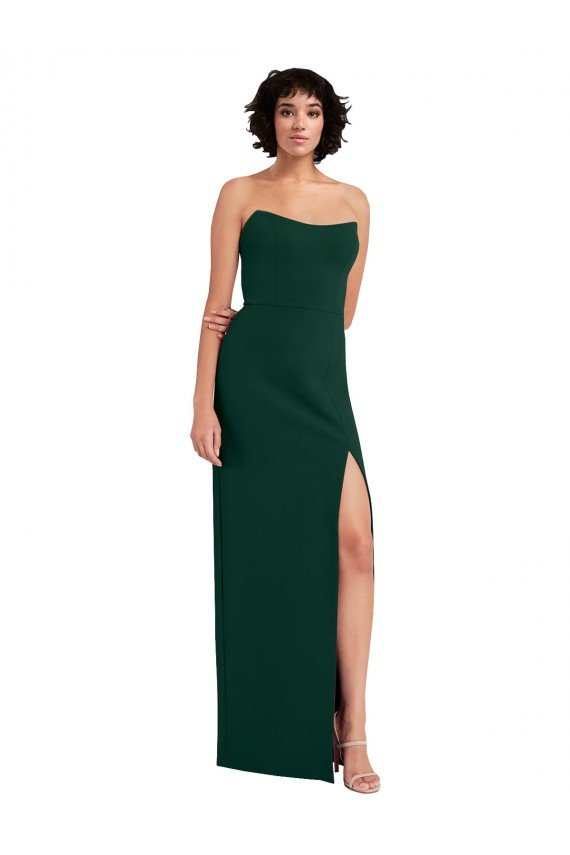 Scooped Strapless Neckline Crepe Formal Dress with Side Slit