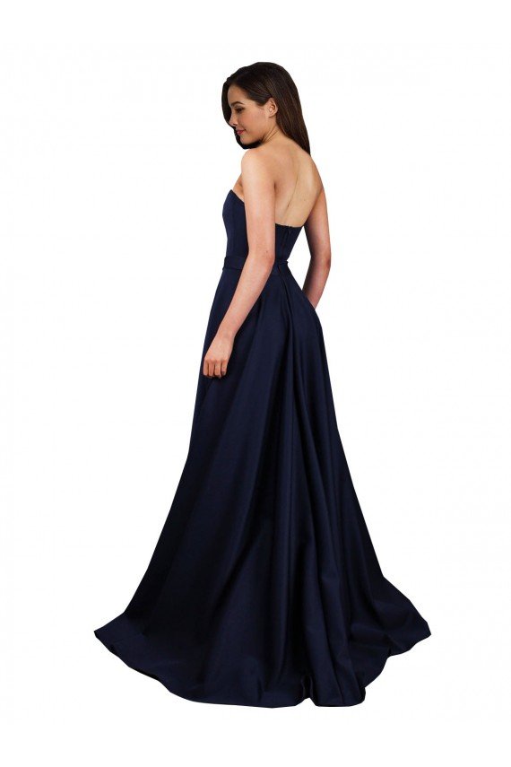 Sweetheart Neckline Low Back Long Crepe Formal Dress with High Leg Spit & Pockets