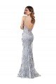 Silver V-Neckline Backless Floral Patterned Sequin Formal Dress