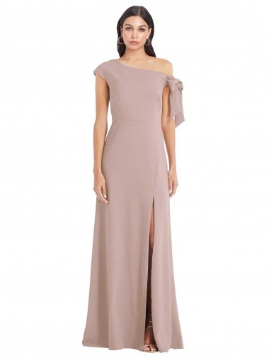 Off the Shoulder Tie Detail Maxi Crepe Formal Dress with Front Slit Canada