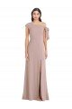 Off the Shoulder Tie Detail Maxi Crepe Formal Dress with Front Slit