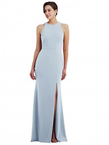 Cutout Open Back Halter Maxi Crepe Formal Dress with Scarf Tie Canada