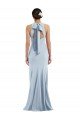 Cutout Open Back Halter Maxi Crepe Formal Dress with Scarf Tie