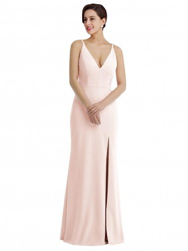 Skinny Strap Deep V-Neck Trumpet Crepe Formal Dress with Front Slit Canada