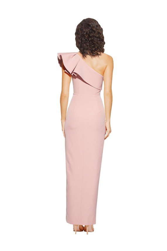 Full Length One Shoulder Crepe Formal Dress with Side Leg Split