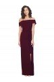 Fitted Full Length Off the Shoulder Crepe Formal Dress with Side Split and Waist Tie