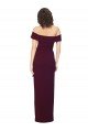 Fitted Full Length Off the Shoulder Crepe Formal Dress with Side Split and Waist Tie
