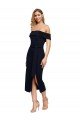 Fitted Short Midi Length Off the Shoulder Crepe Cocktail Formal Dress with Side Split and Waist Tie