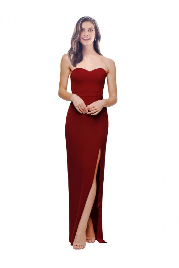 Straight Pencil Skirt Long Sweetheart Crepe Formal Dress with High Side Split
