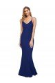 Full Length V-Neckline Crepe Formal Dress with Thin Straps and Fulted Skirt