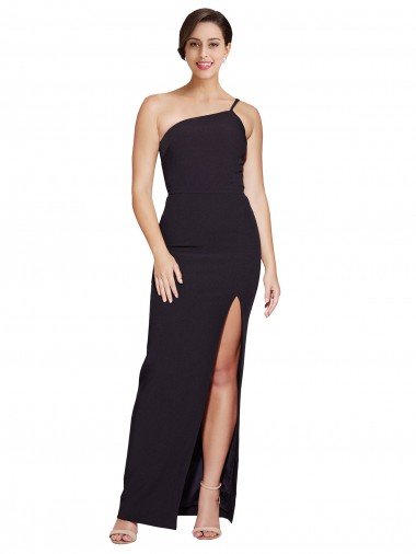 Long Floor Length Crepe Formal Dress with Side Split and One Strap Canada