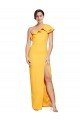 One Shoulder Floor Length Crepe Formal Dress with Thigh High Split